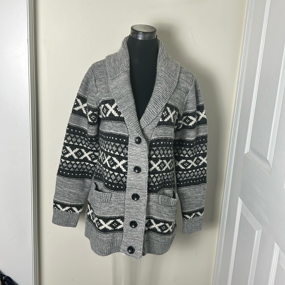 Sansara Wool Blend Aztec Pattern Button Closure Cardigan with Pockets Size L